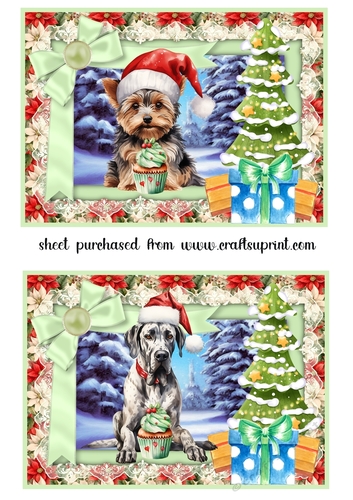 2 5x7 aprox Pups Christmas treat card fronts/toppers 4