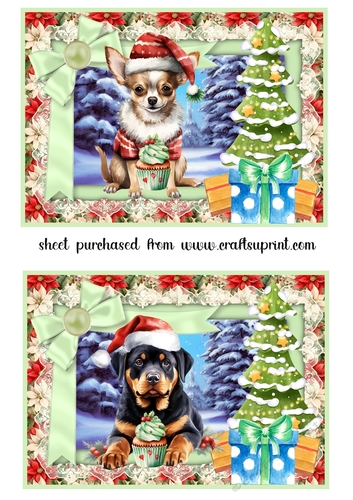 2 5x7 aprox Pups Christmas treat card fronts/toppers 5