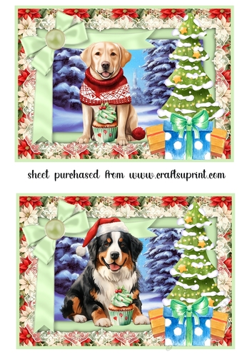 2 5x7 aprox Pups Christmas treat card fronts/toppers 6