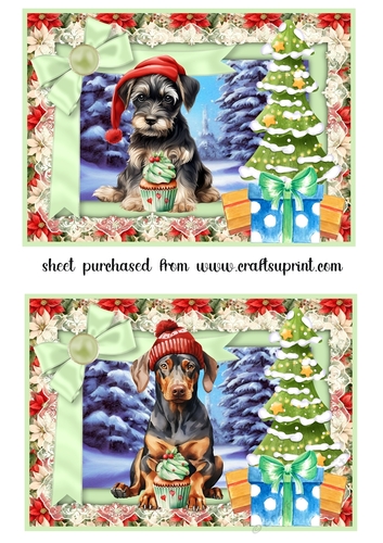 2 5x7 aprox Pups Christmas treat card fronts/toppers 7