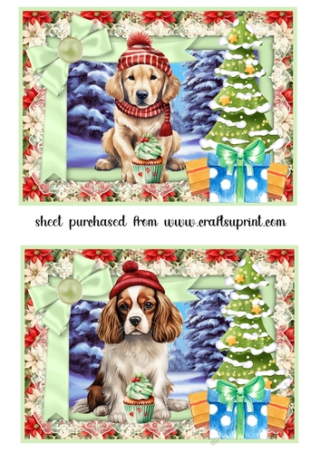 2 5x7 aprox Pups Christmas treat card fronts/toppers 8