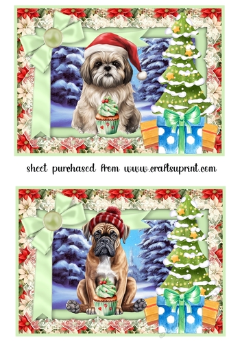 2 5x7 aprox Pups Christmas treat card fronts/toppers 9
