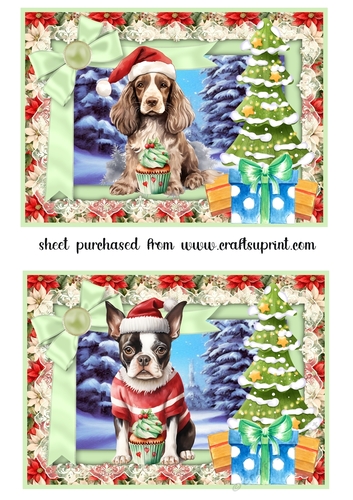 2 5x7 aprox Pups Christmas treat card fronts/toppers 10