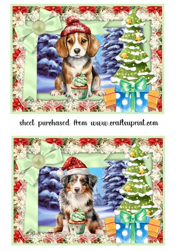 2 5x7 aprox Pups Christmas treat card fronts/toppers 11