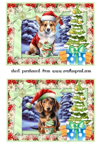 2 5x7 aprox Pups Christmas treat card fronts/toppers 12