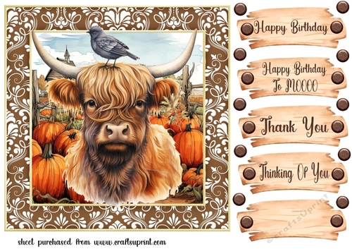 Autumn highland cow card front 3