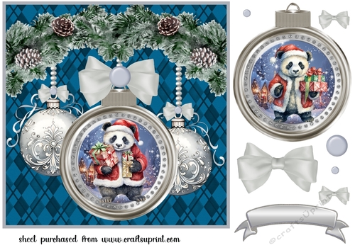 Christmas bauble panda card front 1