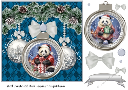 Christmas bauble panda card front 2