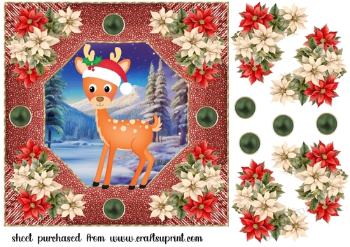 Poinsettia deer card front 