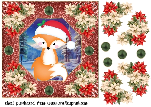 Poinsettia fox card front 1