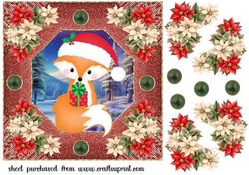 Poinsettia fox card front 2