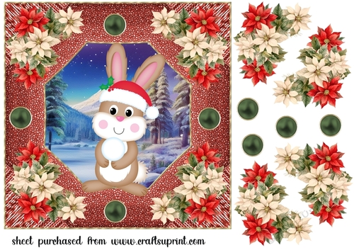 Poinsettia rabbit card front 1