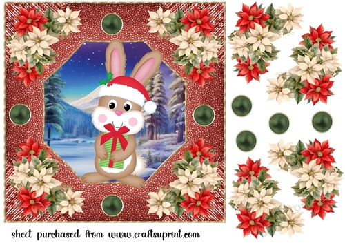 Poinsettia rabbit card front 2