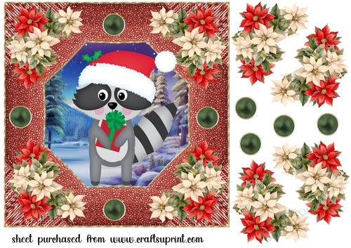 Poinsettia racoon card front 2