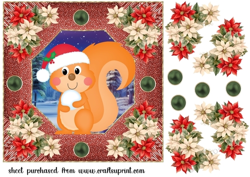 Poinsettia squirrel card front 1