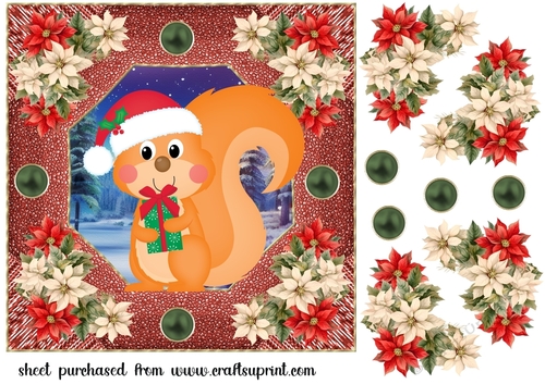 Poinsettia squirrel card front 2
