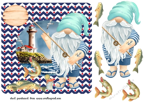 Gnome fishing off the beach card front