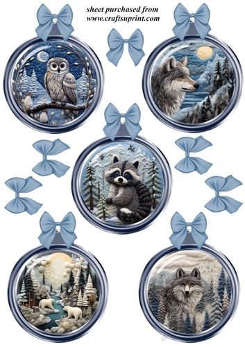 5 Blue Christmas assorted animal bauble toppers 1