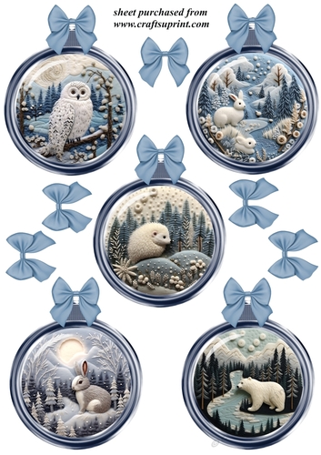 5 Blue Christmas assorted animal bauble toppers 2