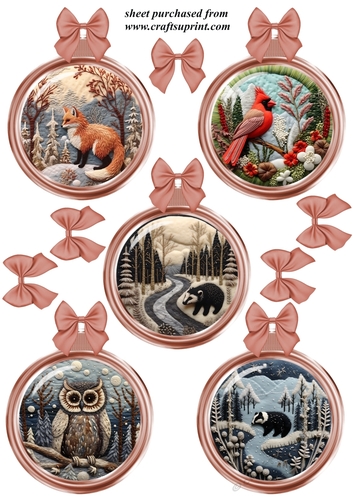 5 Light copper Christmas assorted animal bauble toppers 2
