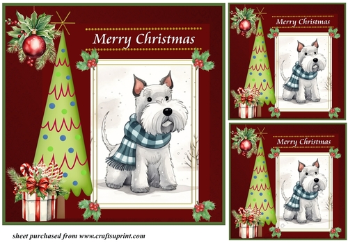 3 Merry Christmas Scottish terrier card front/toppers 5
