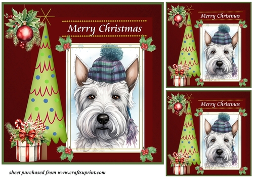 3 Merry Christmas Scottish terrier card front/toppers 10