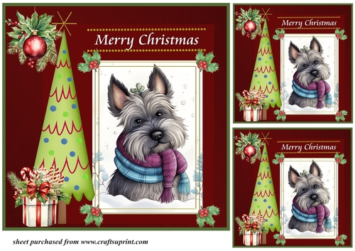 3 Merry Christmas Scottish terrier card front/toppers 11