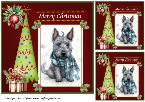 3 Merry Christmas Scottish terrier card front/toppers 12