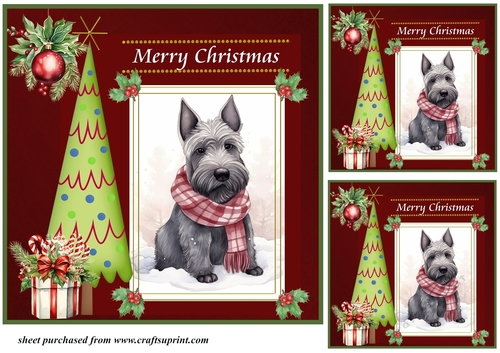 3 Merry Christmas Scottish terrier card front/toppers 13