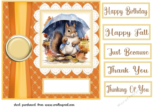 Autumn squirrel in the rain card front 1