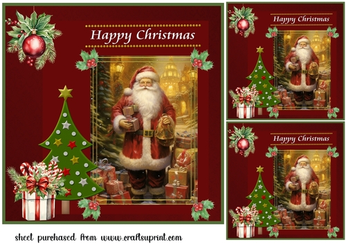 3 Happy Christmas Santa card front/toppers 1