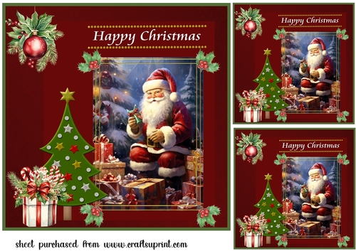 3 Happy Christmas Santa card front/toppers 2