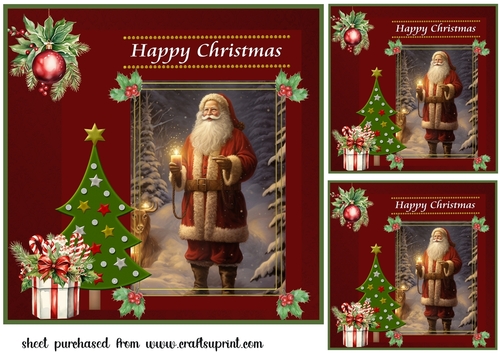 3 Happy Christmas Santa card front/toppers 3
