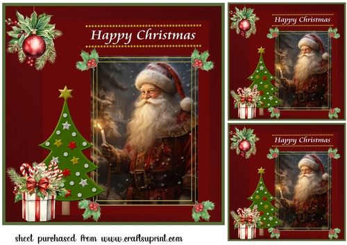 3 Happy Christmas Santa card front/toppers 5