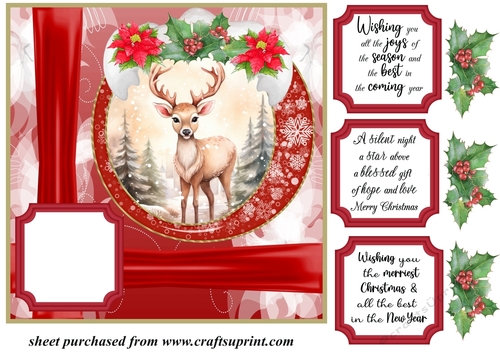 Red Christmas deer card front 