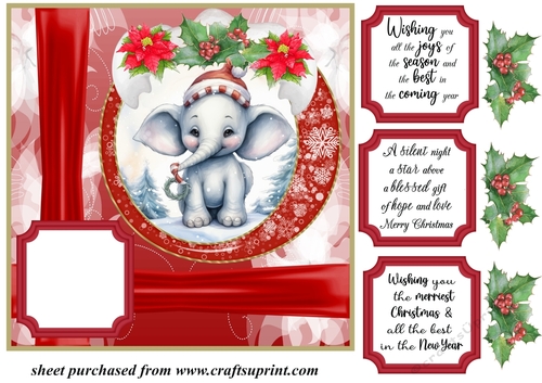 Red Christmas elephant card front 