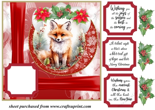 Red Christmas fox card front 