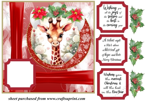 Red Christmas giraffe card front 