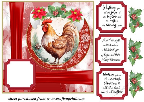 Red Christmas hen card front 