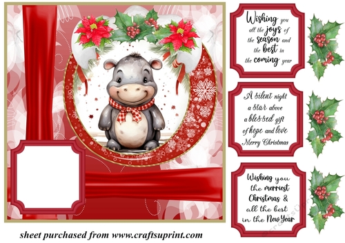 Red Christmas hippo card front 