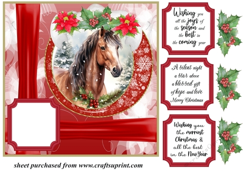 Red Christmas horse card front 