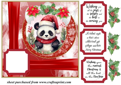 Red Christmas panda card front 