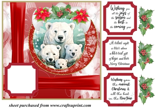 Red Christmas polar bear card front 1