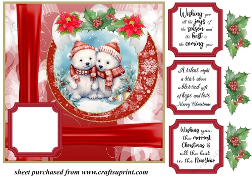 Red Christmas polar bear card front 2