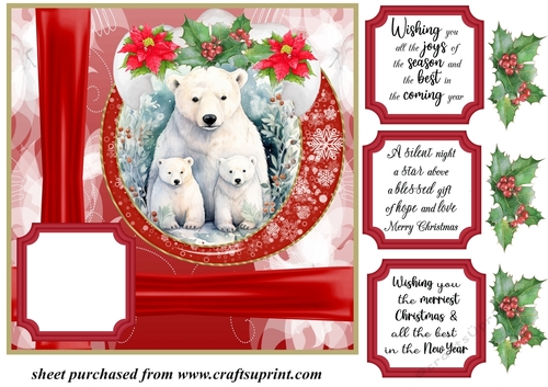 Red Christmas polar bear card front 3
