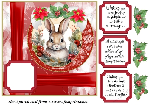 Red Christmas rabbit card front 
