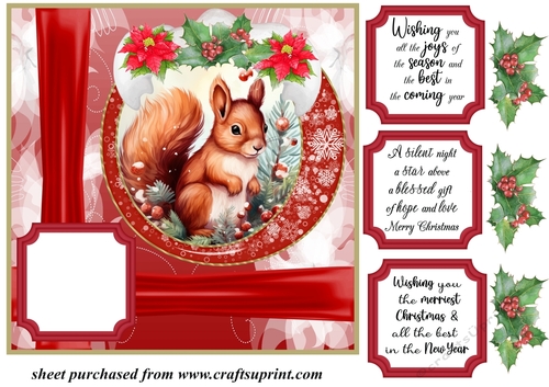 Red Christmas squirrel card front 