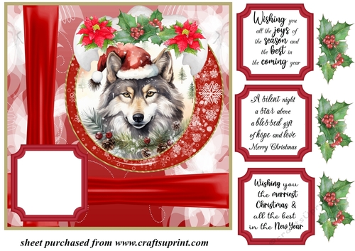 Red Christmas wolf card front 