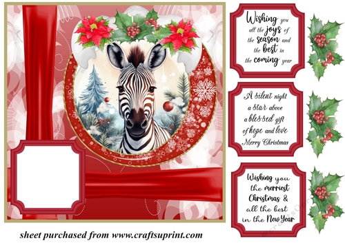 Red Christmas zebra card front 