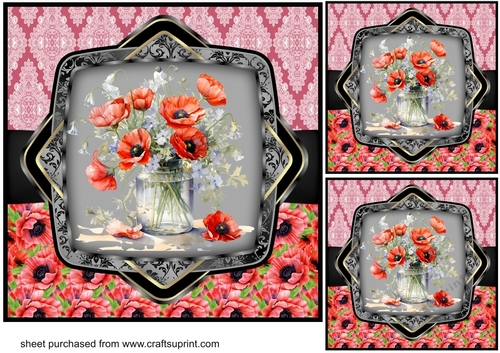 3 Poppies in vase card fronts/toppers